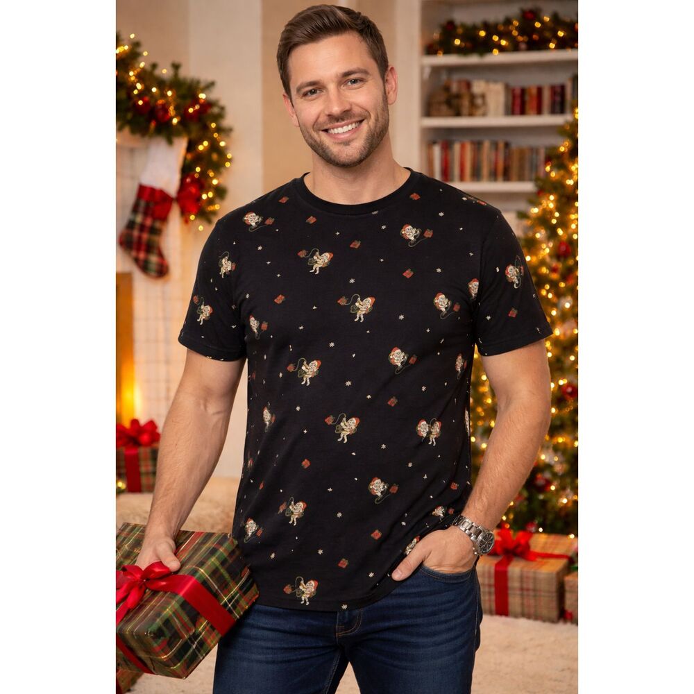 Eighty Eight Mens T-Shirt Blue Santa Claus Aliens Stealing Christmas Size Medium
